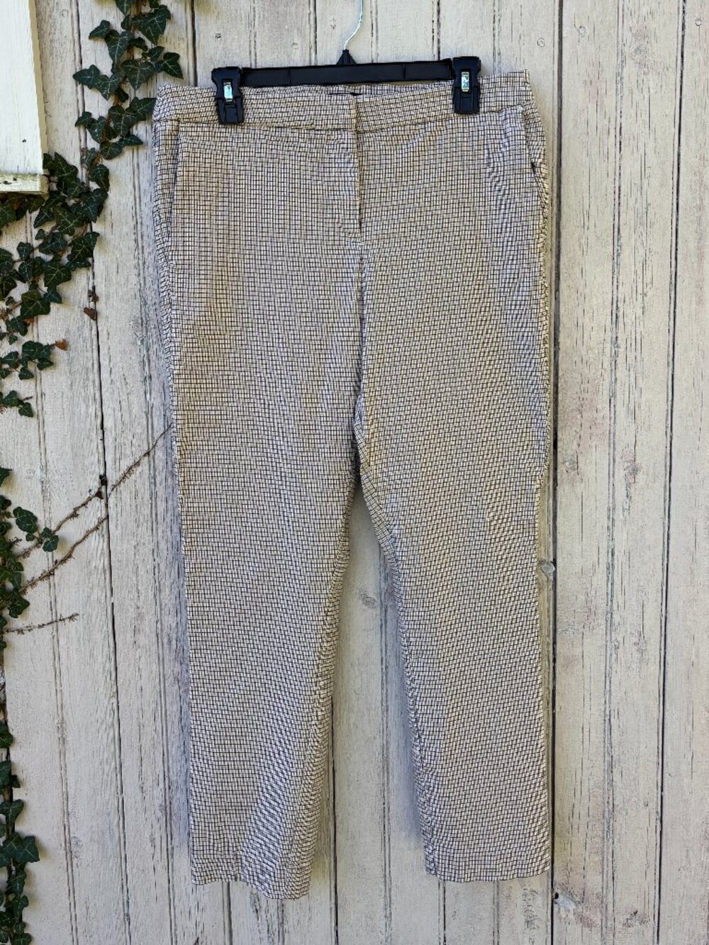Rachel Zoe Cream Black Houndstooth Plaid Trousers Size 14 like New